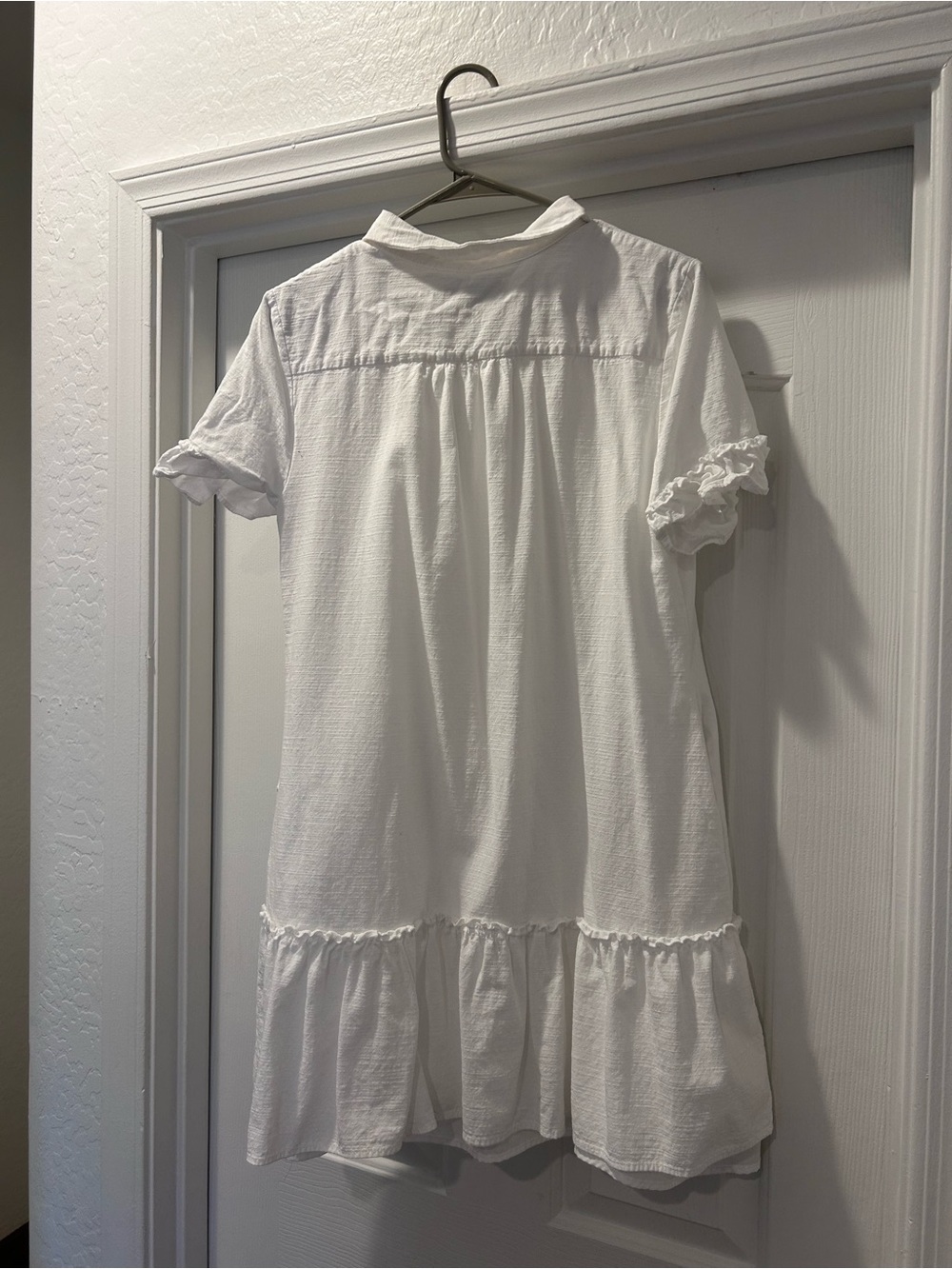 White Ruffle-Hem Button Front Dress - Picture 3 of 4